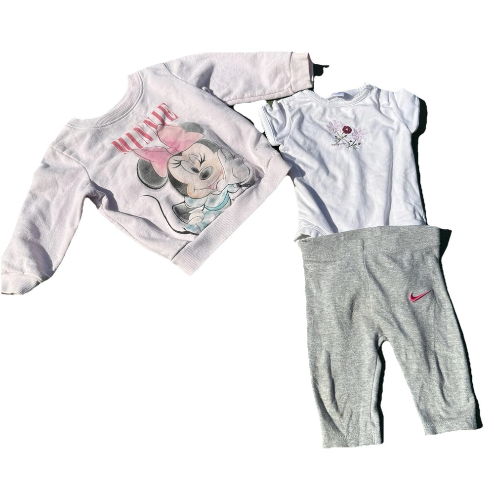 Minnie Mouse Baby Gap Nike Outfit Set Size 3-6 Months Pink White Gray A5